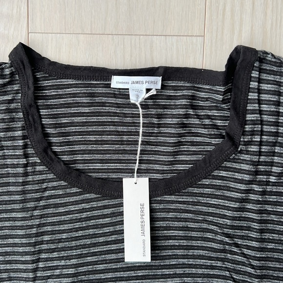 JAMES PERSE Split Hem STRIPED TEE Black Grey - Picture 4 of 5